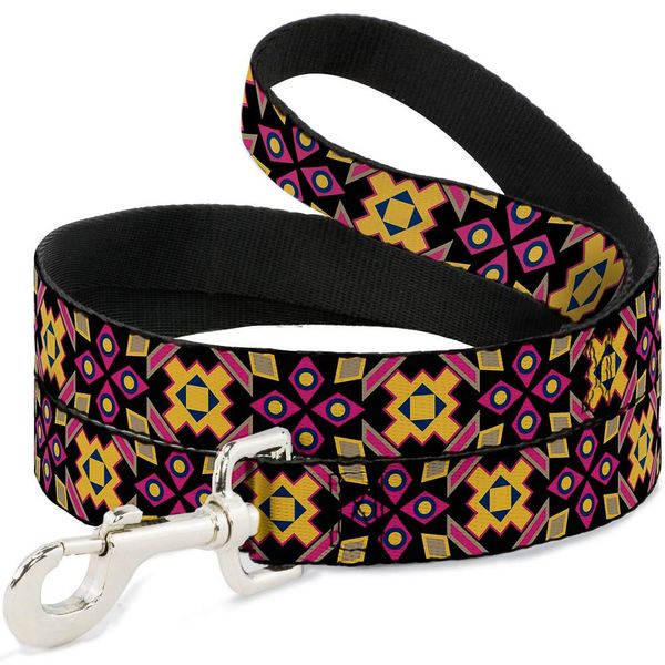 Dog Leash Geometric Sunburst Black Pink Yellow Blue 4 Feet Long 0.5 Inch Wide