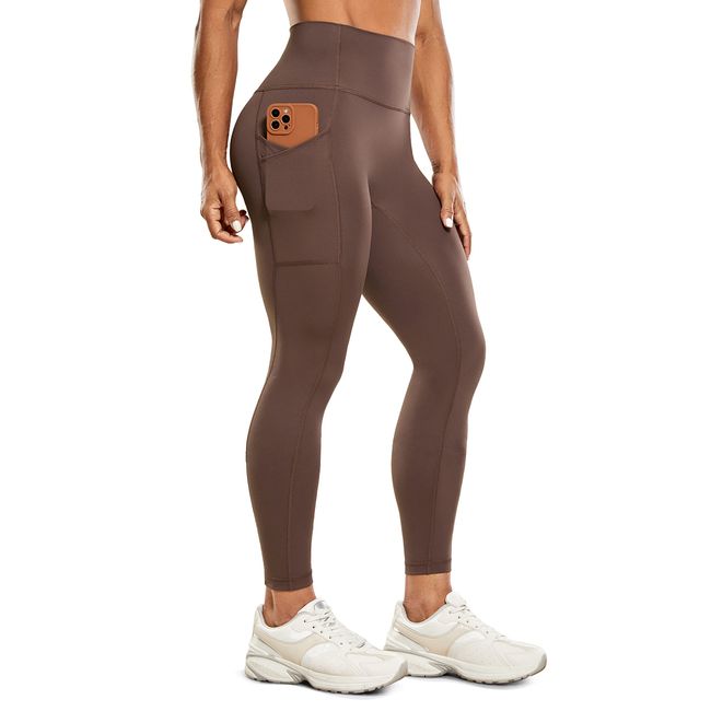 CRZ YOGA Damen Ulti-Dry Workout Leggings No Front Seam High Waist Yogahose Fitness Gym Sporthose mit Taschen - 63cm Lila Taupe 40