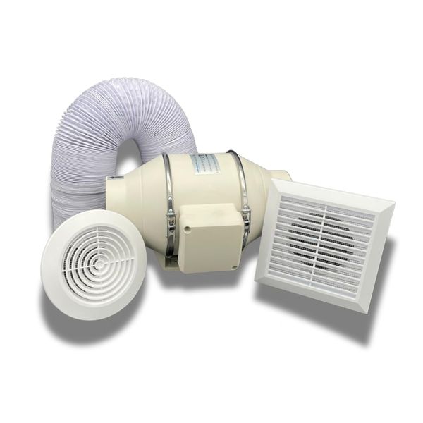 AirTech-UK FlowMax Turbo Inline Bathroom Extractor Fan Kit – 4-inch (100mm) Duct Opening – High Power - Silent Extractor Fan for Bathroom – 1 Speed – Loft Ceiling Mounted
