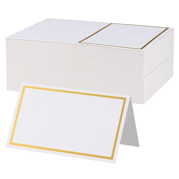 106 Pcs Table Place Cards, White Blank Tent Card Name Cards with Gold Foil Border, Wedding Place Cards for Weddings Banquets Events Table Setting Party Dinner Reception Seating Place Cards