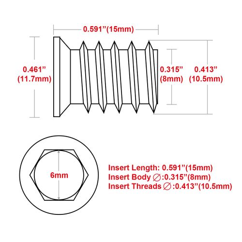 40Pcs Anwenk 1/4"-20 x 15mm Furniture Screw in Nut Threaded Wood Inserts Bolt Fastener Connector Hex Socket Drive for Wood Furniture Assortment (with Hex Spanner)
