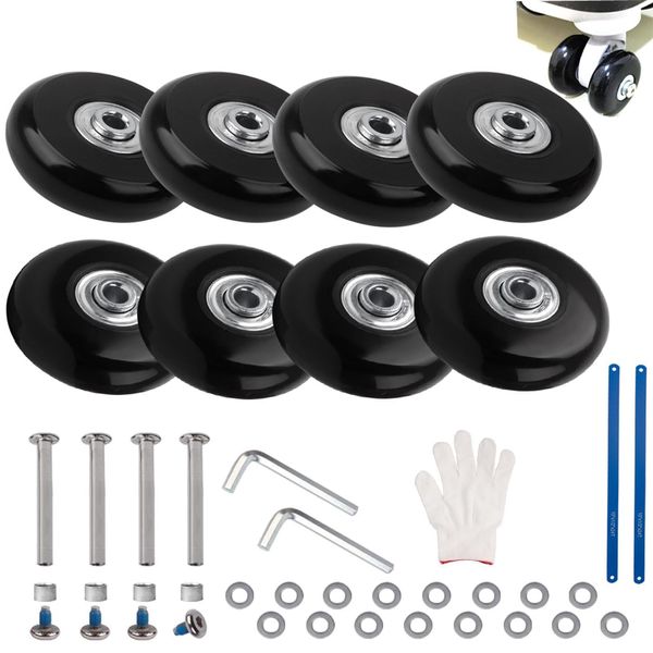 Set of 8, Suitcase Tire Replacement Kit, Wheel Repair, Silent Wheels, Caster Replacement, Repair Kit, Carry Bag, Suitcase, Wheels, DIY, Replacement, Saw Included (Axle 2.0 inches (50 mm), Wheel