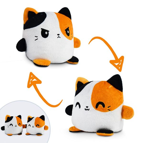 TeeTurtle - Plushmates - Magnetic Reversible Plushies that hold hands when happy - Calico Cat - Huggable and Soft Sensory Fidget Toy Stuffed Animals That Show Your Mood - Gift for Kids and Adults!