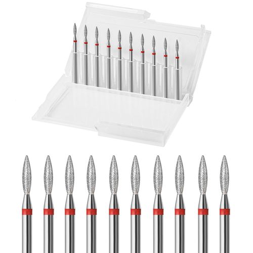 ERUIKA 10pcs Diamond Flame Cuticle Drill Bits Set, Professional Cuticle Nail Drill Bits for Dead Skin 3/32'' Nails Dry Manicure Pedicure Shape Remove Nail Salon Tools(Fine-F)