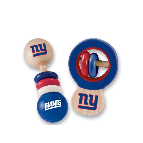 MasterPieces NFL New York Giants Natural Wood, Non-Toxic, BPA, Phthalates, & Formaldehyde Free, Baby Rattle Set, 2 Pieces