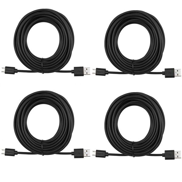 Smays 4-Pack 25ft Security Camera Micro USB Extension Cable Compatible with YI Home Camera, Oculus Go, Blink Mini, Black