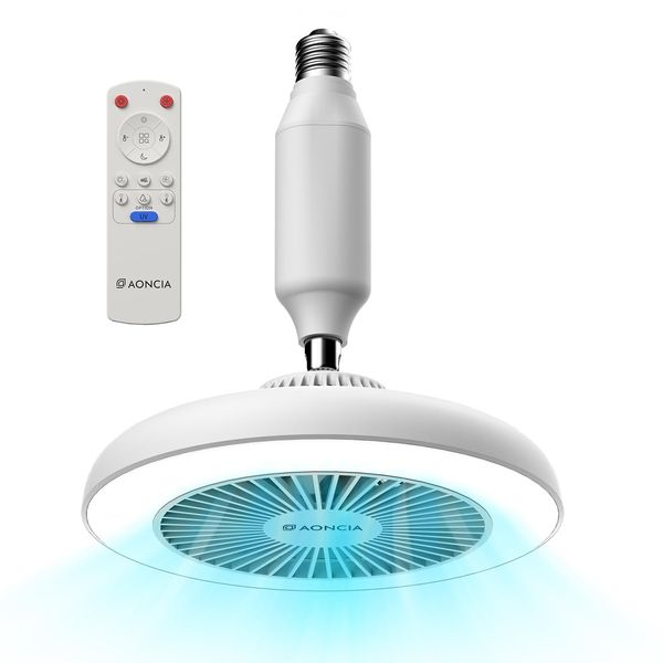AONCIA Ceiling Fan Light, Small, E26 Model, LED Mini Light, Circulator, Air Circulation, Memory Function, Wall Switch Memory, 10 Step Tone/Dimming, Daylight Color, Light Bulb Color, 3 Levels of Air