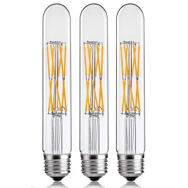 Leools T10 Led Bulbs,12W Dimmable Tubular Led Bulb,100 Watt Equivalent Edison Style Vintage LED Filament Light Bulb, E26 Long Tube Bulb,2700K Soft Warm White,7.3in(185mm),3-Pack.