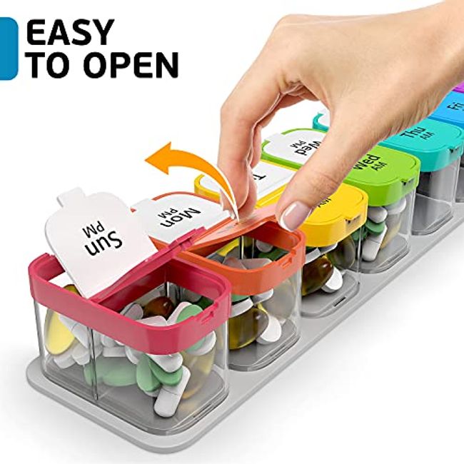 Pill Organizer, 7 Day Medicine Organizer Easy Push Button 7 colorful Lid  Daily Pill Box Organizer Cases for Vitamin Fish Oil Medication Suppleme -  China Pill Box, Medicine Box