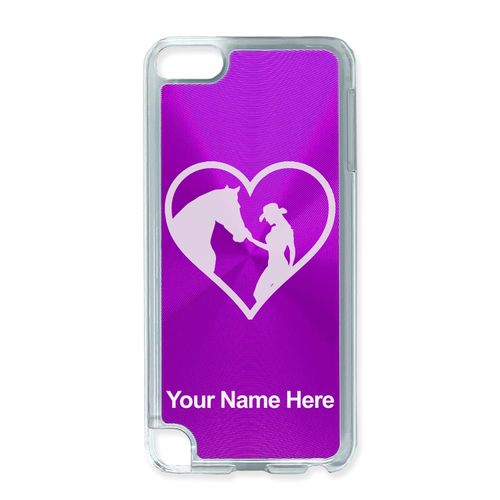 Case Compatible with iPod Touch 5th/6th/7th Generation, Horse Cowgirl Heart, Personalized Engraving Included (Purple)