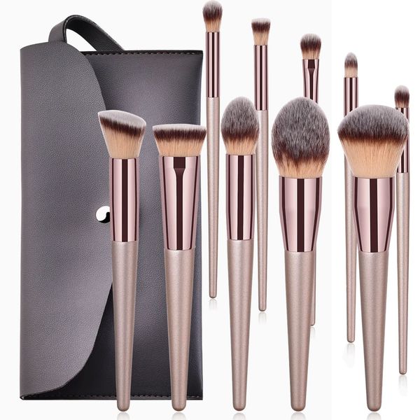 Makeup Brushes, 10 Pcs Make Up Brush Premium Synthetic Makeup Brushes Set Professional Face Powder Eye Makeup Brushes Blending Makeup Brush Set with Makeup Bag Graduation Gift (Champagne) (10set+1)