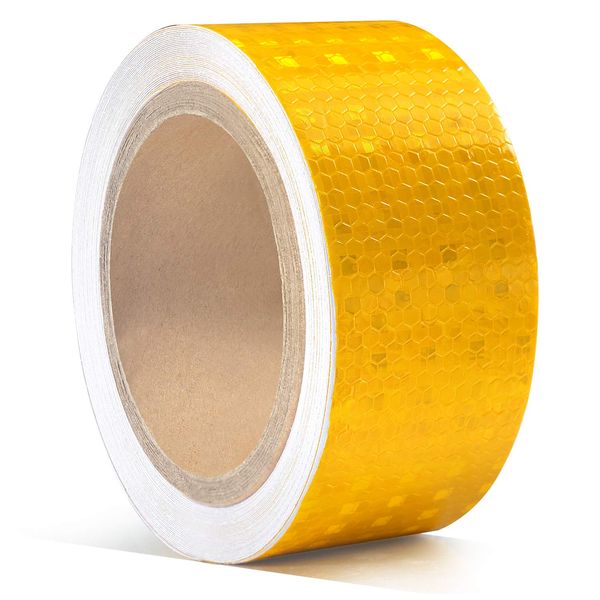 ONTWIE 30ft X 2" Reflective Safety Tape Honeycomb Yellow for Trailers 2 Inch - Reflector Conspicuity Caution Warning Sticker Stickers High Intensity Waterproof