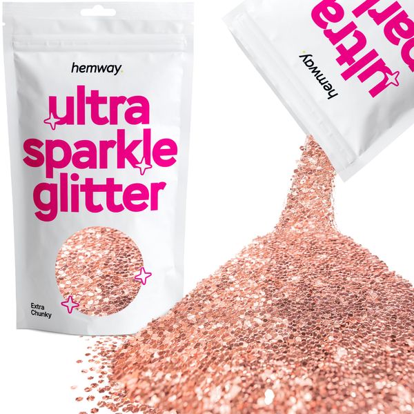 Rose Gold Extra Chunky Ultra Sparkle Glitter, 100g / 3.5oz Glitters Powder Packs for Resin, Craft Glitter for Tumblers Candle Slime, Festival Body Face Nail Glitter Rose Gold