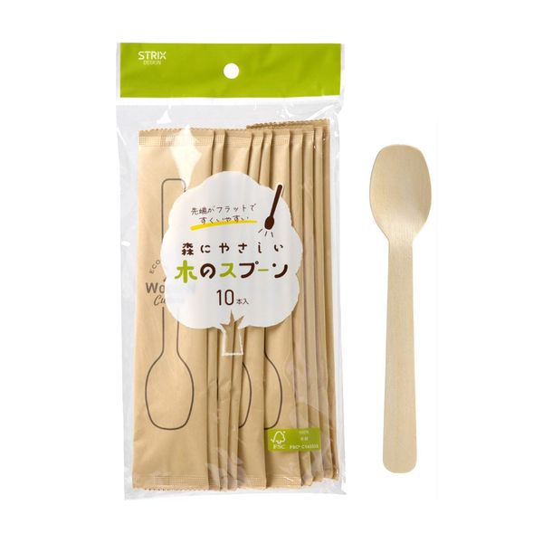 Strix Design SD-935 Wooden Spoons, 6.3 inches (160 mm), Forest Friendly Wooden Spoons, Pack of 10, Disposable, Eco-Friendly, Paper Packaging