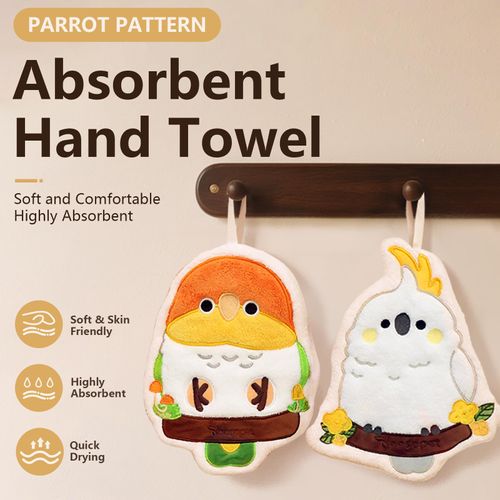 YOOSO WING Soft Absorbent Parrot Towel Sets Cute Parrot Embroidered Quick Dry Coral Fleece Hand Towels for Bathroom & Kitchen Gifts for Kids Teens Parrot Lovers Hand Towel 3 Pack (Budgie)