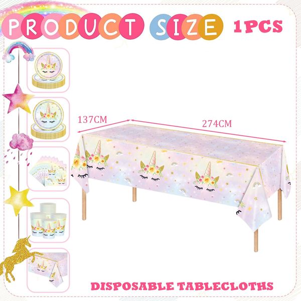 137*274cm Unicorn Table Cloth Party for Girls,Unicorn Table Cover Disposable Plastic Tablecloths,Unicorn Party Decorations Tablecloth for Girls,Kids Birthday Party Unicorn Themed Table Decorations