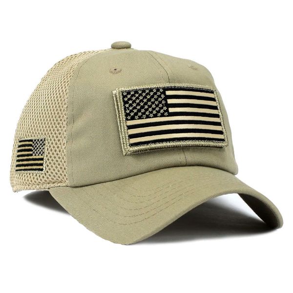 USA American Flag Hat Khaki Detachable Patch Micro Mesh Tactical Cap