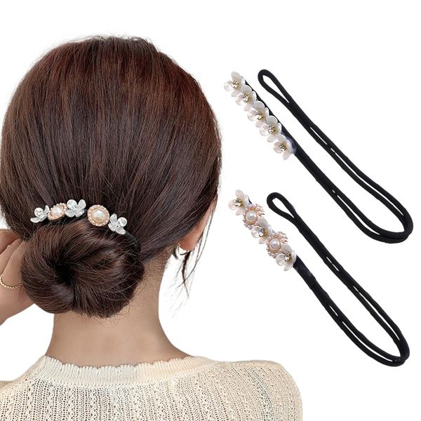 2 Stück Magischer Haarknoten,Perle Blumen Haar Dutt Maker Damen Donut Hair Bun Maker Haarnadel Haarknoten Maker Haarhalter Haar Styling Werkzeug,Haarknoten Former Set für Kinder Mädchen Frauen