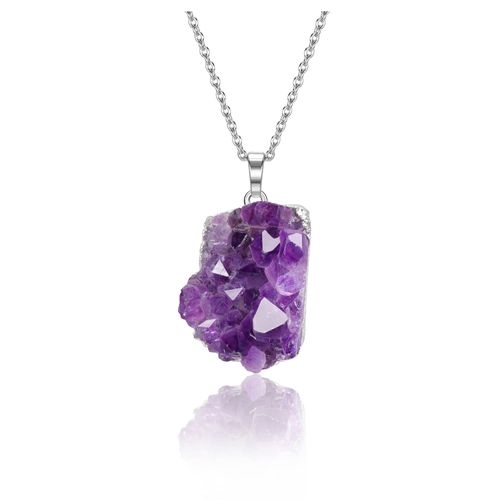JSDDE Amethyst Raw Crystals Stone Necklace Healing Crystal Cluster Druzy Gemstone Pendant Necklaces for Women Silver Gift
