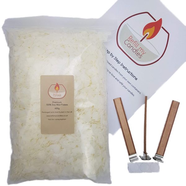 Refill My Candles - Candle Making Kit, Container Candle Refill Kit, DIY Candle Kits for Adults, 600gm Soy Candle Making kit, Organic Woodwicks, Candle Making Recycle kit