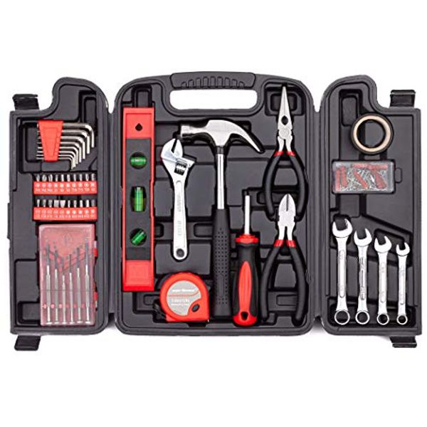 Cartman 136Piece Tool Set General Household Hand Tool Kit with Plastic Toolbox Storage Case