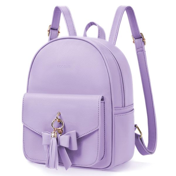 ECOSUSI Mini Backpack for Women Cute Bowknot Small Backpack Purse Ladies Leather Bookbag Satchel Bag, with Charm Tassel