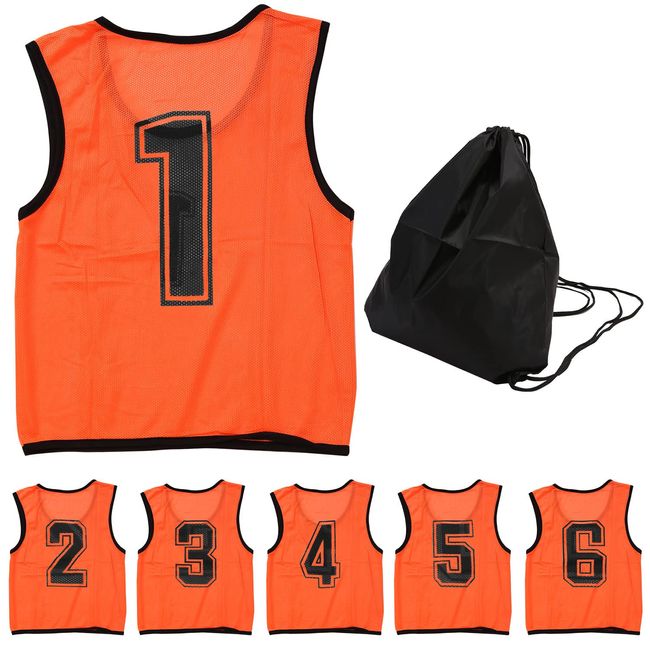 Logic Bibs Set for Kids, Adults, 10 Colors, Includes Storage Bag, Numbered Mesh, Soccer Basketball, Futsal, School Events, Municipality, Sports Festival, Set of 6