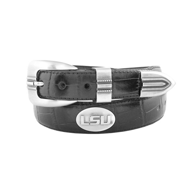 NCAA Lsu Tigers Black Crocodile Tip Leather Concho Belt, 36