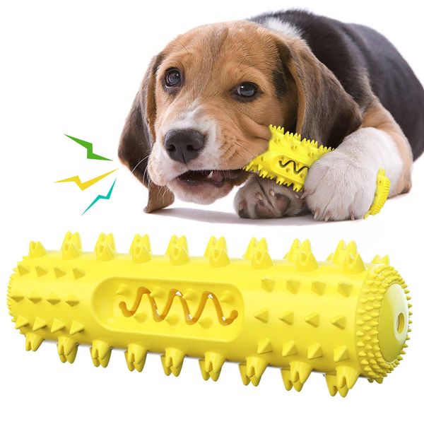 Pet Dental Delight: Interactive Dog Toothbrush And Teething Toy - Yellow