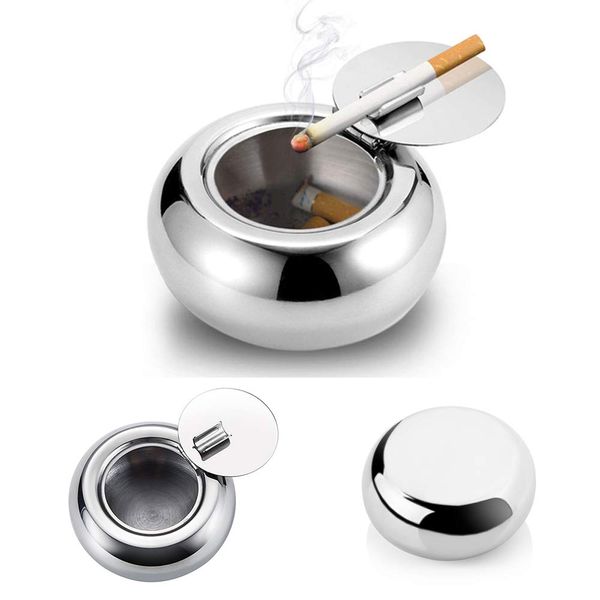 Ashtray with Lid, Stainless Steel Cigarette Cigar Ashtray Bin for Indoor or Outdoor