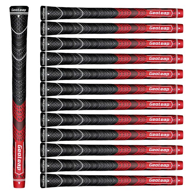 Geoleap 13-Piece Cord Rubber Golf Grip Set, Hybrid Golf Club Grips, Standard/Medium, 10 Color Options (Red, Mid)