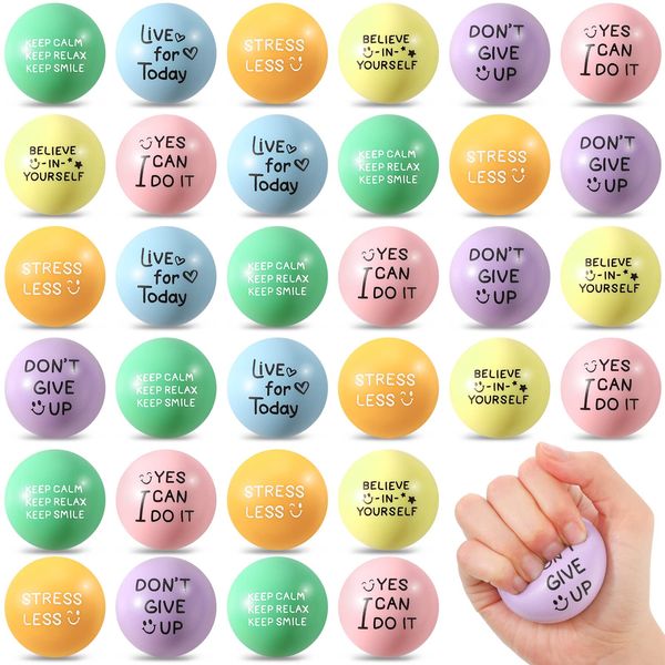 Wettarn 30 Pcs Motivational Stress Balls 1.97'' Colorful Foam Ball Quotes Stress Balls Inspirational Stress Ball Hand Exercise Toys for Stress Relief Concentration Motivation ADHD Autism (Candy Color)