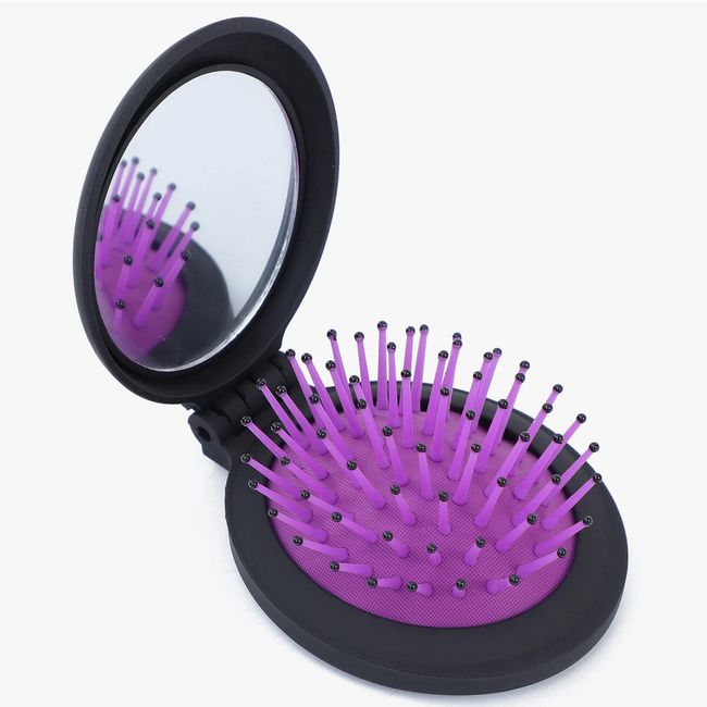 Abellee Travel Hair Brush, Travel Brush Mini Hair Brushes for Women, Small Hair Brush Folding Travel Comb Mirror Hairbrush for Women for Purse for Girls (Purple)