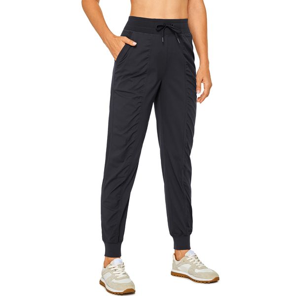 CRZ YOGA Lightweight Workout Joggers for Women, High Waisted Outdoor Running Casual Track Pants with Pockets Black Small