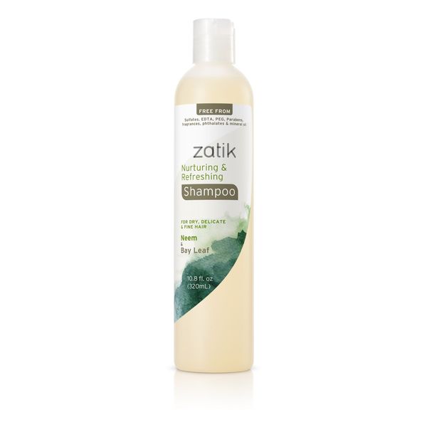 Zatik Naturals - Nurturing and Refreshing Shampoo with Neem & Bay Leaf for Dry, Fine, Delicate Hair - Vegan, Biodegradable, pH Balanced, Free From sulfates, Parabens, fragrances, phthalates. 10.8 oz