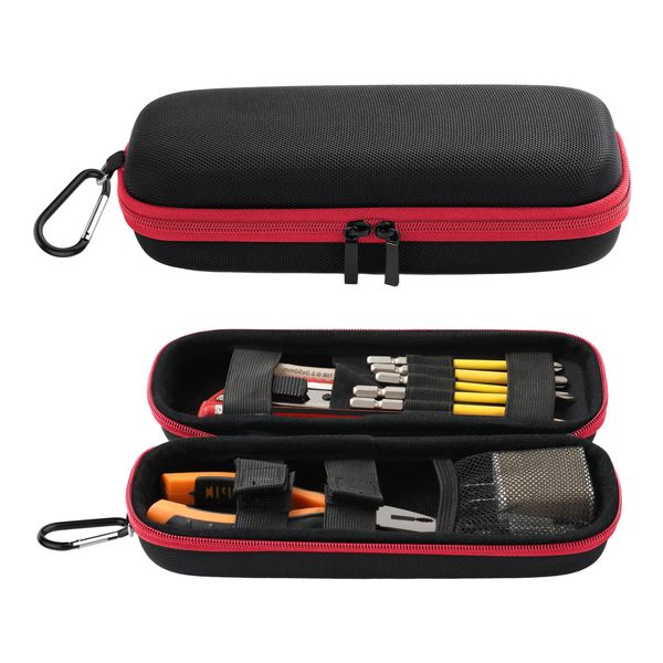 220usb Electric Screwdriver Storage Case, Housolution Tool Box, Tool Storage Pouch, Tool Case, Pen Case, Bulk Storage, Large Capacity, Durable Oxford & EVA Material, Carabiner Included, RedBlack