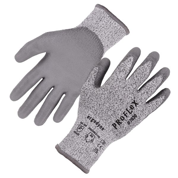 Ergodyne ProFlex 7030 Cut Resistant Work Gloves, ANSI A3, PU Coated Palms for Flexible No Slip Grip, Abrasion Resistant, 13g, Gray, Medium