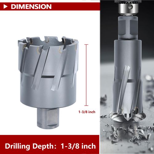 GRIXLEN 2-1/10" x 1-3/8" Annular Cutter with Weldon Shank,Carbide Tip Annular Drill Bit for Stainless Steel, Iron (1-3/8" Depth, 2-1/10"(53mm) Diameter)
