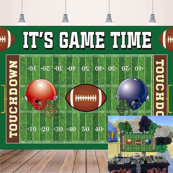 Football Backdrop It's Game Time Party Backdground Football Birthday Banner Touchdown Football Party Decorations Boy Birthday Party Backdrop 8x6FT