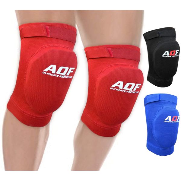 AQF Knee Support Brace Protector Foam Pads Guard Wraps Elasticated Shield (Red, S)