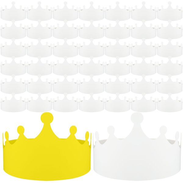 Jetec 50 Pcs White Paper Crowns Kids DIY Birthday Crowns for Classroom Birthday Party Hats Decorations Baby Shower Supplies (Cute)