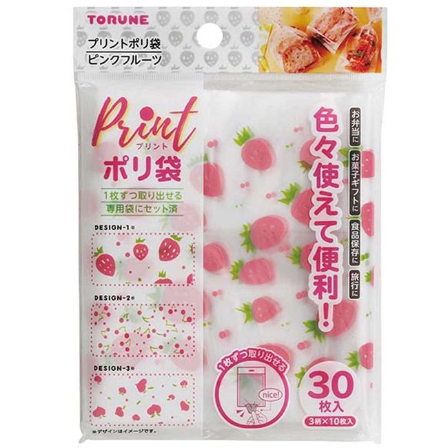 Torne P-3594 Printed Plastic Bags, Pink, Fruits, 30 Pieces, Can Be Removed One by One