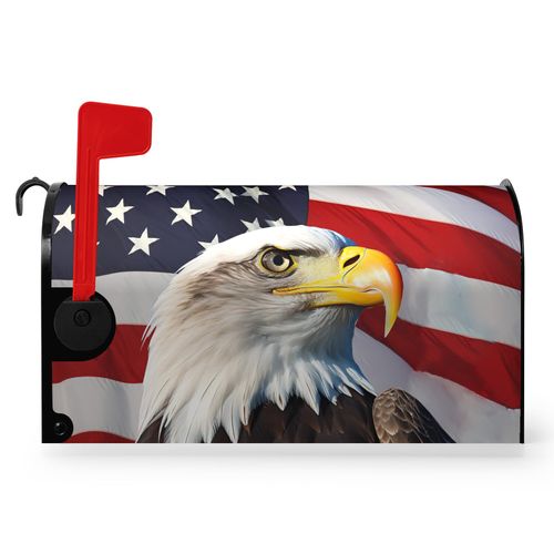 Dacawin Eagle Patriotic Mailbox Covers Magnetic Large Size American 4th of July USA Flags Mailbox Cover Oversized Remember Day Post Box Wraps Decor Waterproof for Garden Yard 21x25.5 Inch