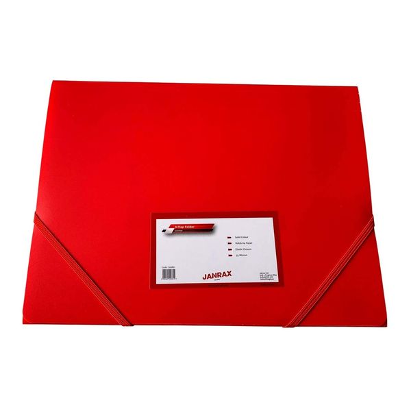 Pack of 12 A4 Red 3 Flap Folders with Elasticated Closure by Janrax