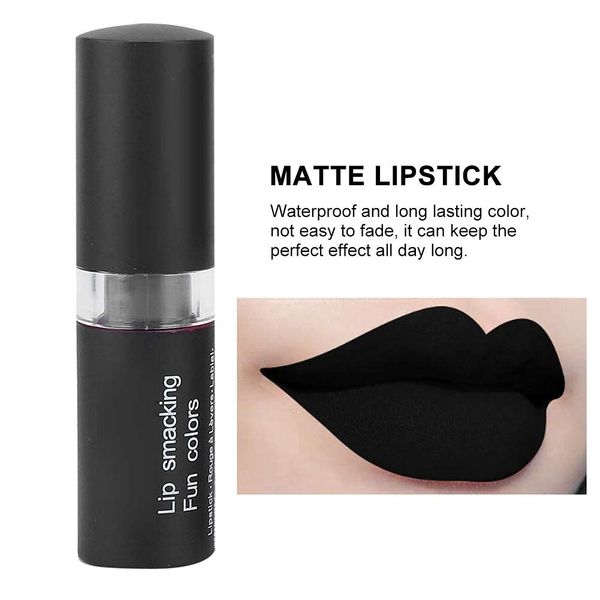 Schwarz Matte Lippenstift,Lippenstift Hochpigmentiert Lippen Matt,Retro Makeup Halloween Lipgloss Glasur Kosmetisches Werkzeug Schwarzer Lippenstift für Party Masquerade Cosplay Halloween Makeup