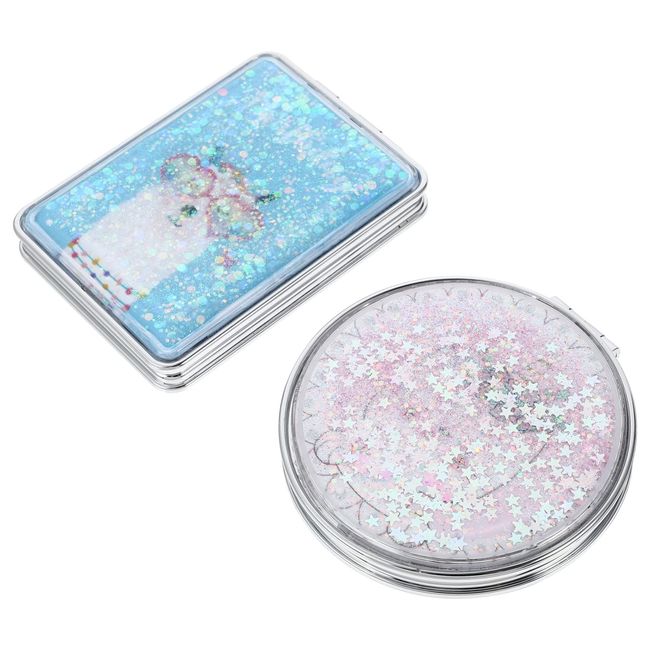 Lurrose Compact Mirror, Makeup Mirror, Portable Mirror, Cat Alpaca, Mirror, Cute, Sparkling, Quicksand Folding, Going Out/Travel, Folding Mirror, Stylish, Makeup Mirror, Actress Mirror, Hollywood Mirror, Pack of 2