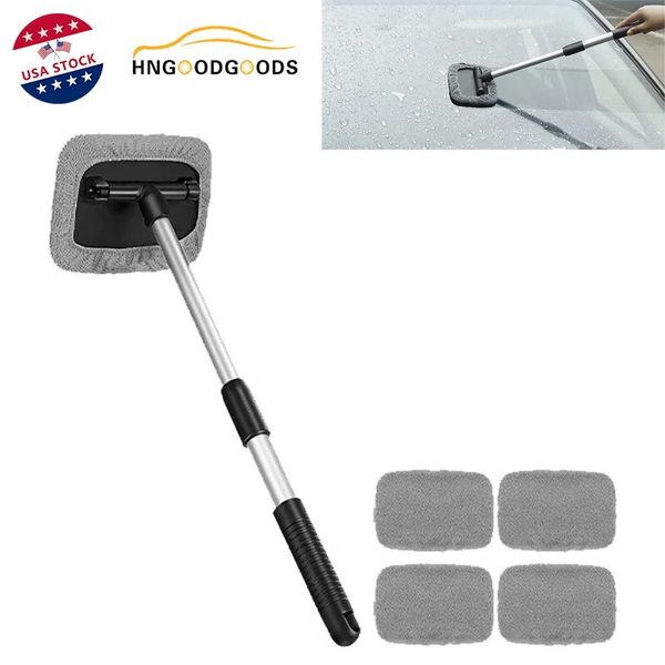 Gray Car Windshield Cleaner Tool Window Cleaning Tool Extendable&Microfiber Pads