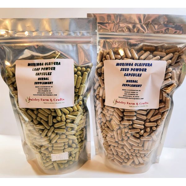 Paisley Farm and Crafts Moringa Leaf Powder Capsules & Moringa Seed Powder Capsules - Value Pack - Made Fresh on Demand! (900)