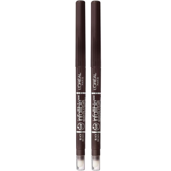 L'Oreal Paris Makeup Infallible Never Fail Original Mechanical Pencil Eyeliner with Built in Sharpener, Black Brown, 0.008 oz., 2 Count