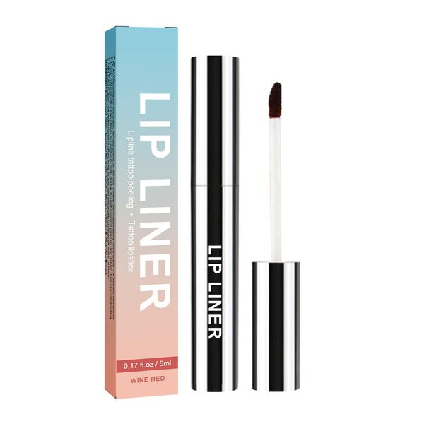 Peel-Off Lip Liner, 5ml Peel-Off Lip Liner Pencil, Waterproof Removable Lip Liner, Non-Smudging Lip Liner, Peel-Off Lip Liner Lip Brush, Wine Red